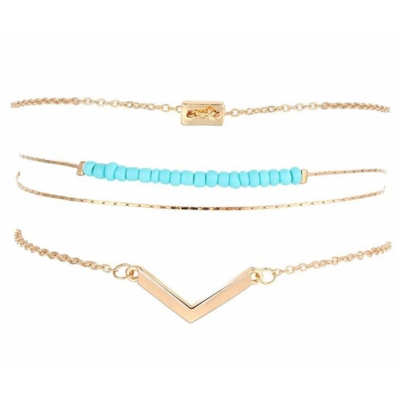 NEW Women's 3 Piece Bracelet Set, Adjustable, Gold & Turquoise, Adjustable - Picture 4 of 10